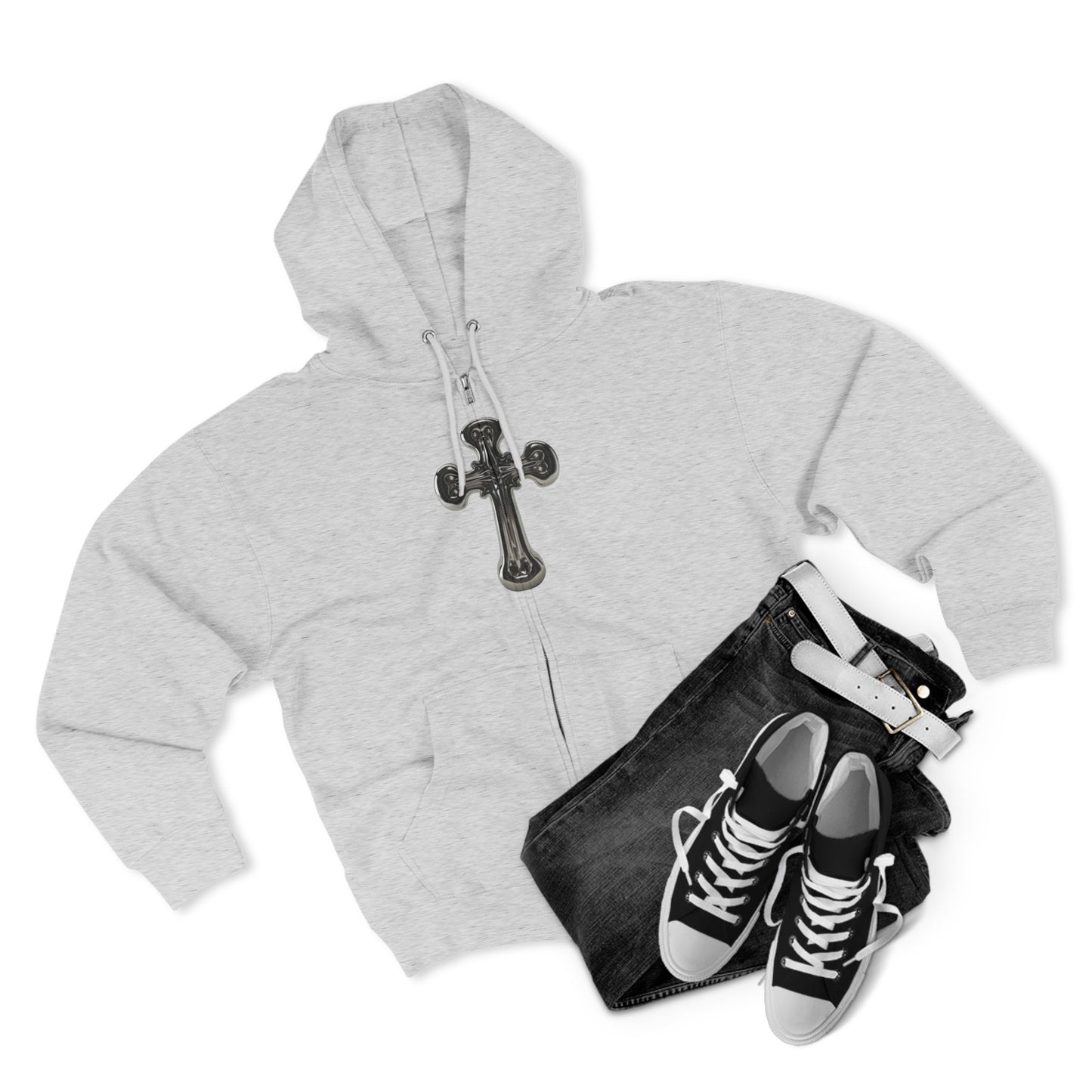 Gothic Cross Zip Hoodie for Spiritual Souls, Unisex Hoodie, Faith-Based Apparel, Cozy Fashion, Gift for Her/Him