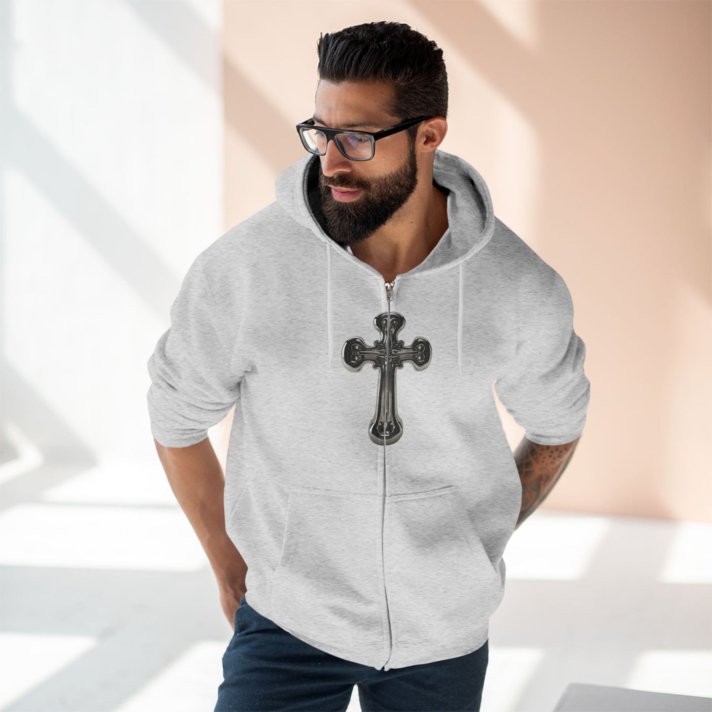 Gothic Cross Zip Hoodie for Spiritual Souls, Unisex Hoodie, Faith-Based Apparel, Cozy Fashion, Gift for Her/Him