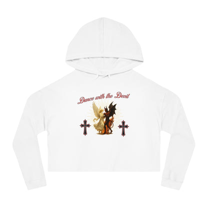 Cropped Hooded Sweatshirt, "Dance with the Devil" Graphic, Edgy Style for Everyday Wear, Perfect for Festivals, Concerts, and Casual Outings
