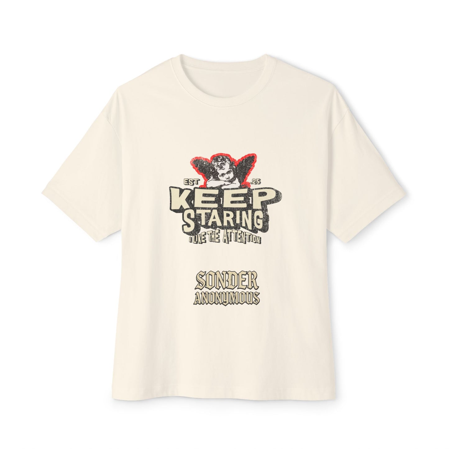 Unisex Oversized Boxy Tee - Keep Staring Graphic Shirt, Casual Daily Wear, Gift for Friends, Trendy Fashion, Street Style