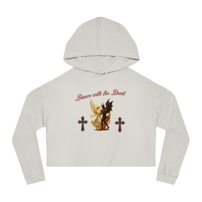 Cropped Hooded Sweatshirt, "Dance with the Devil" Graphic, Edgy Style for Everyday Wear, Perfect for Festivals, Concerts, and Casual Outings
