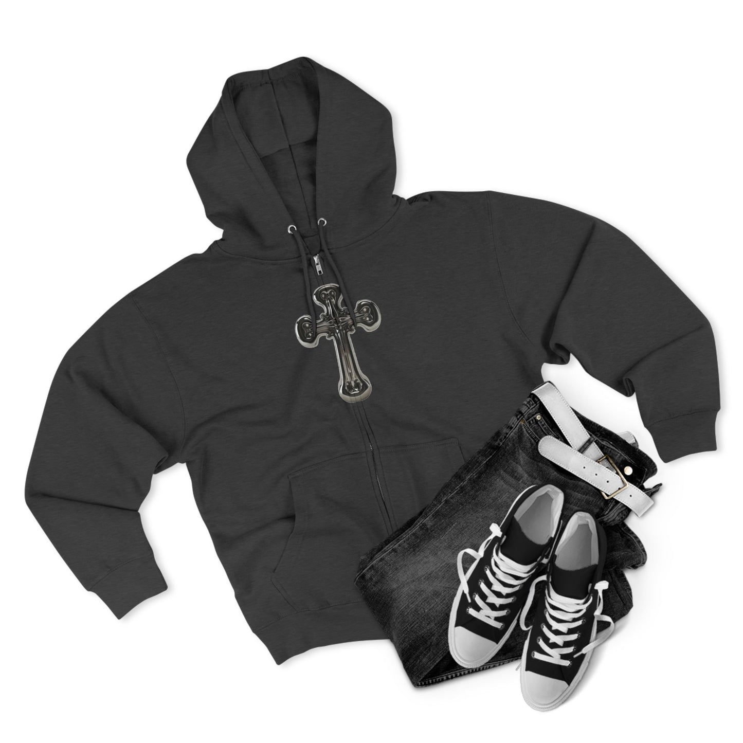 Gothic Cross Zip Hoodie for Spiritual Souls, Unisex Hoodie, Faith-Based Apparel, Cozy Fashion, Gift for Her/Him