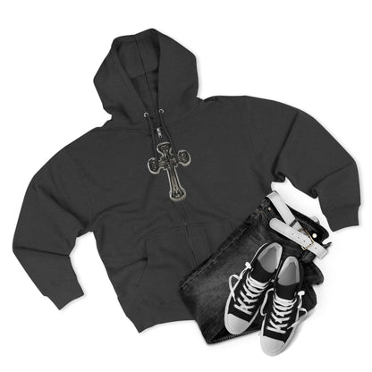 Gothic Cross Zip Hoodie for Spiritual Souls, Unisex Hoodie, Faith-Based Apparel, Cozy Fashion, Gift for Her/Him