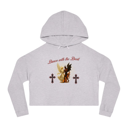Cropped Hooded Sweatshirt, "Dance with the Devil" Graphic, Edgy Style for Everyday Wear, Perfect for Festivals, Concerts, and Casual Outings