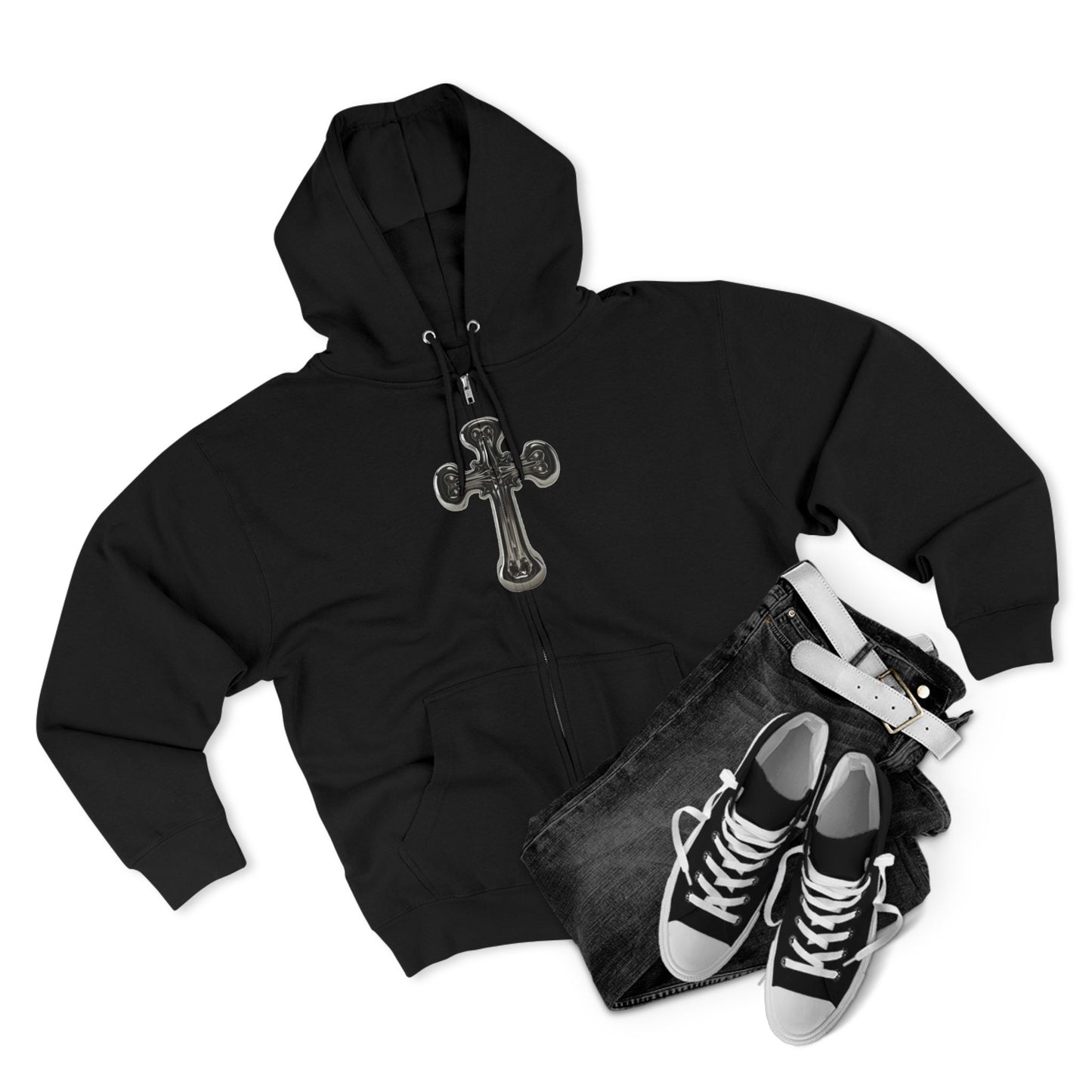 Gothic Cross Zip Hoodie for Spiritual Souls, Unisex Hoodie, Faith-Based Apparel, Cozy Fashion, Gift for Her/Him