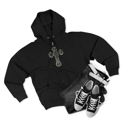 Gothic Cross Zip Hoodie for Spiritual Souls, Unisex Hoodie, Faith-Based Apparel, Cozy Fashion, Gift for Her/Him