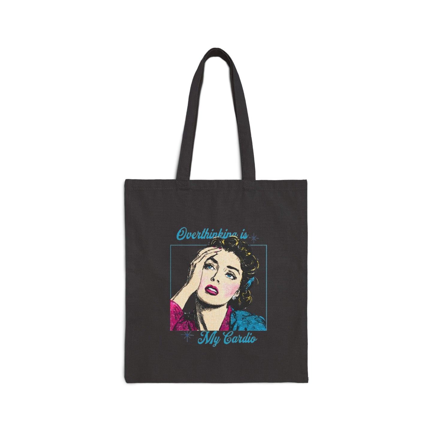 Retro Quote Cotton Tote Bag - Overthinking is My Cardio, Shopper Tote, Gift for Her, Eco-Friendly Bag, Everyday Use Bag