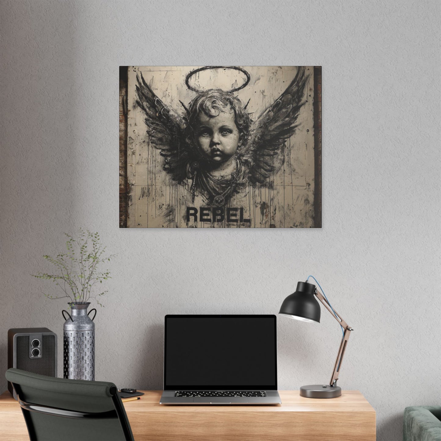Artistic Stretched Canvas Print, Rebel Angel Wall Art, Contemporary Home Decor, Unique Gift, Modern Art for Living Room