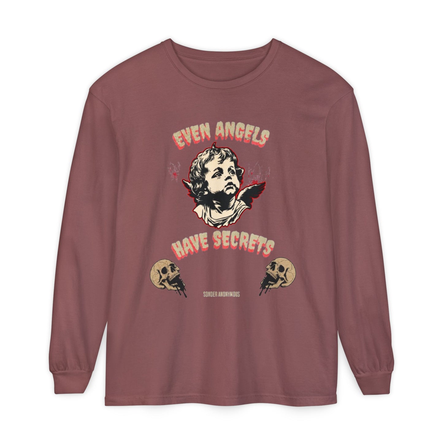 Edgy Angel Long Sleeve T-Shirt, Streetwear Fashion, Casual Wear, Unique Graphic Tee, Unisex Apparel, Gift for Him/Her