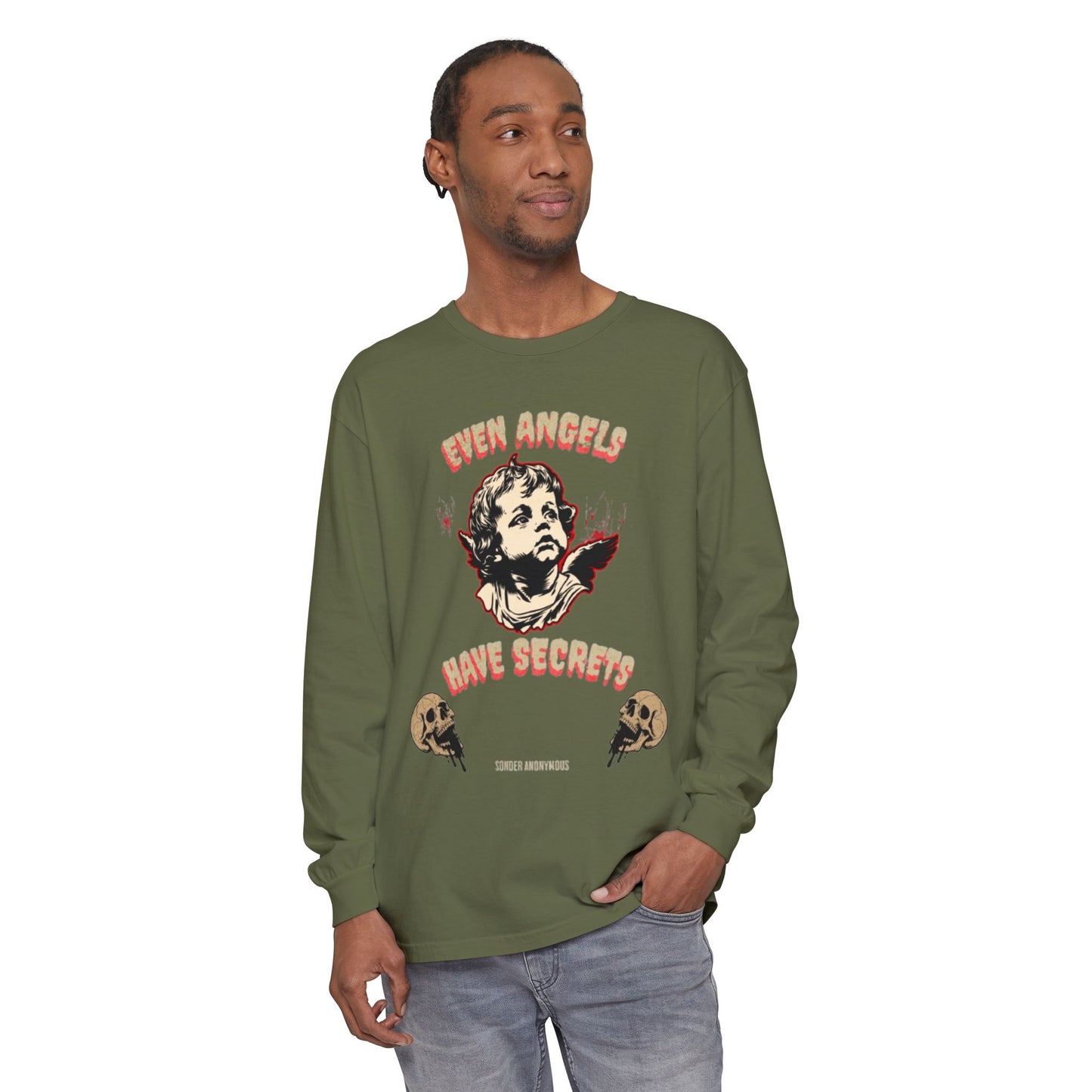 Edgy Angel Long Sleeve T-Shirt, Streetwear Fashion, Casual Wear, Unique Graphic Tee, Unisex Apparel, Gift for Him/Her