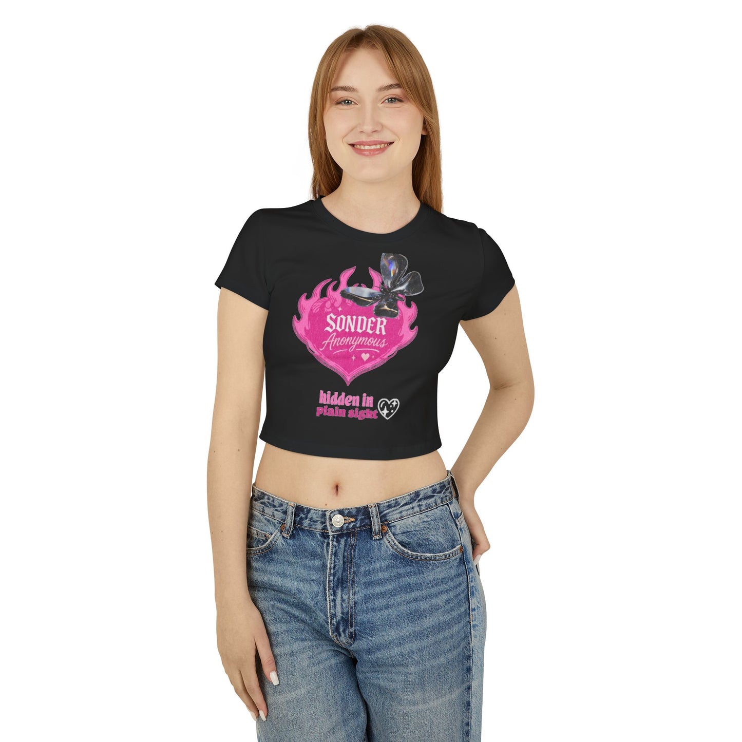 Sonder Anonymous Women's Baby Tee | Cute Graphic Crop Top for Casual Outfits, Perfect for Night Out, Summer Parties, Gift Ideas