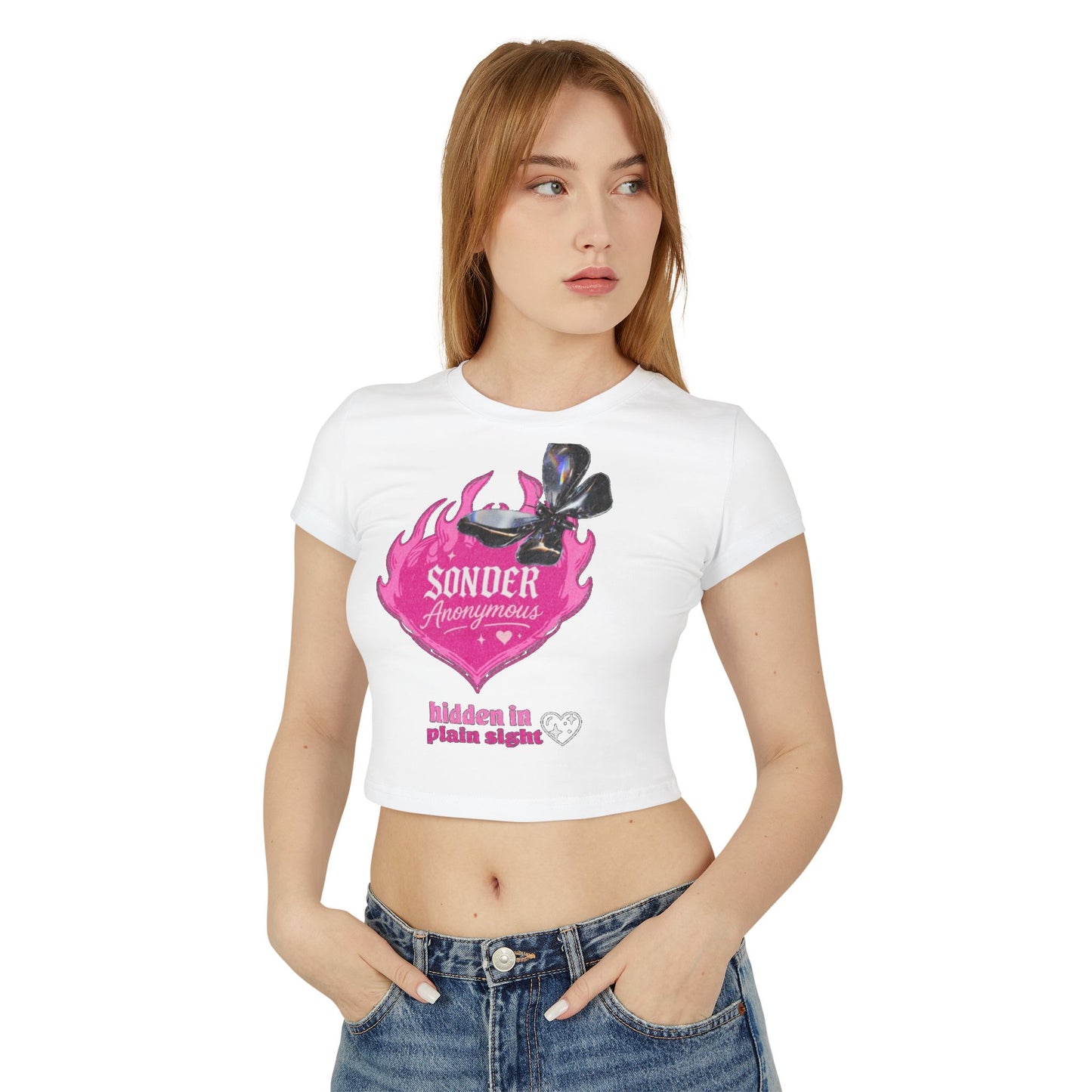 Sonder Anonymous Women's Baby Tee | Cute Graphic Crop Top for Casual Outfits, Perfect for Night Out, Summer Parties, Gift Ideas