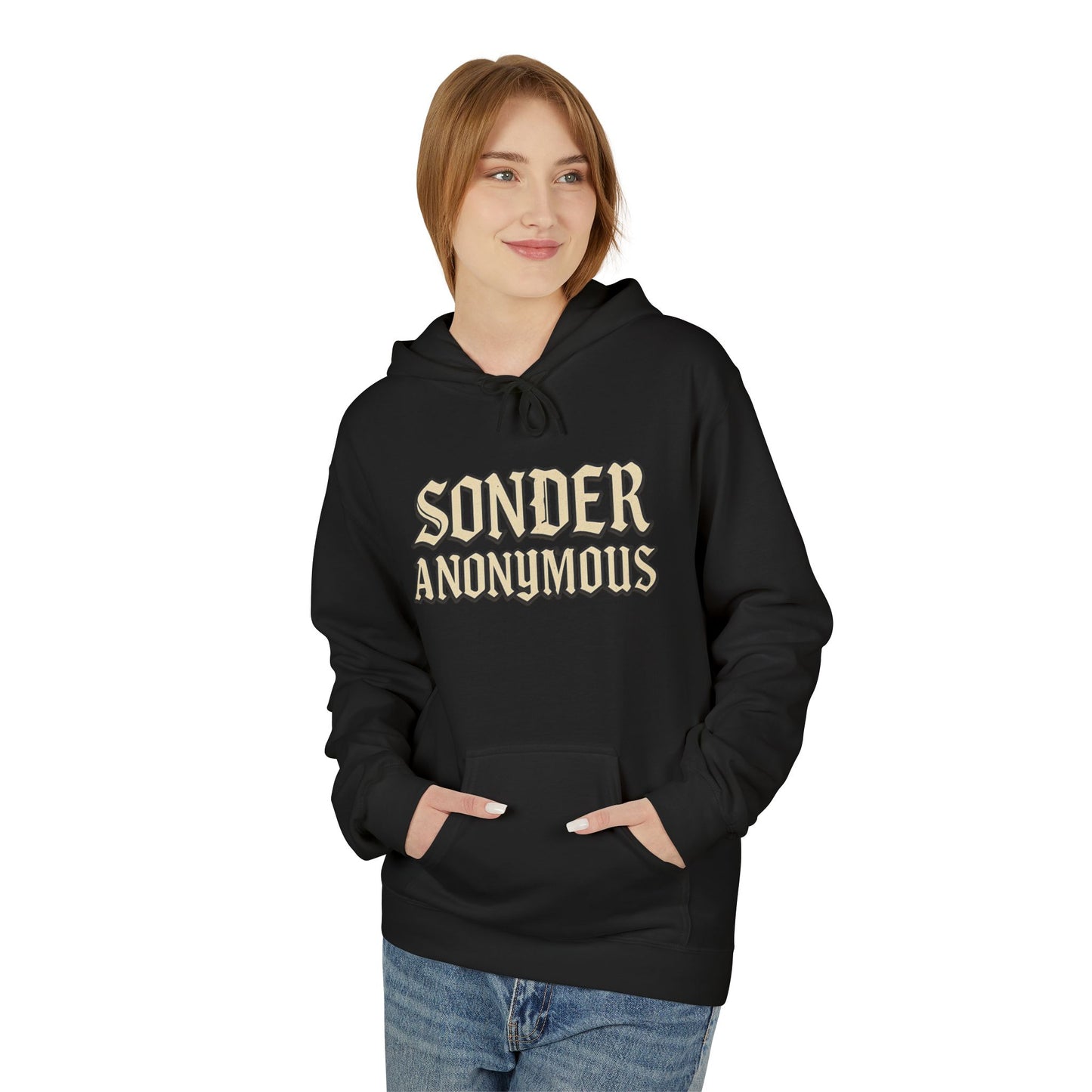 Sonder Anonymous Unisex Fleece Hoodie, Graphic Sweatshirt, Cozy Casual Wear, Gift for Friends, Streetwear Style