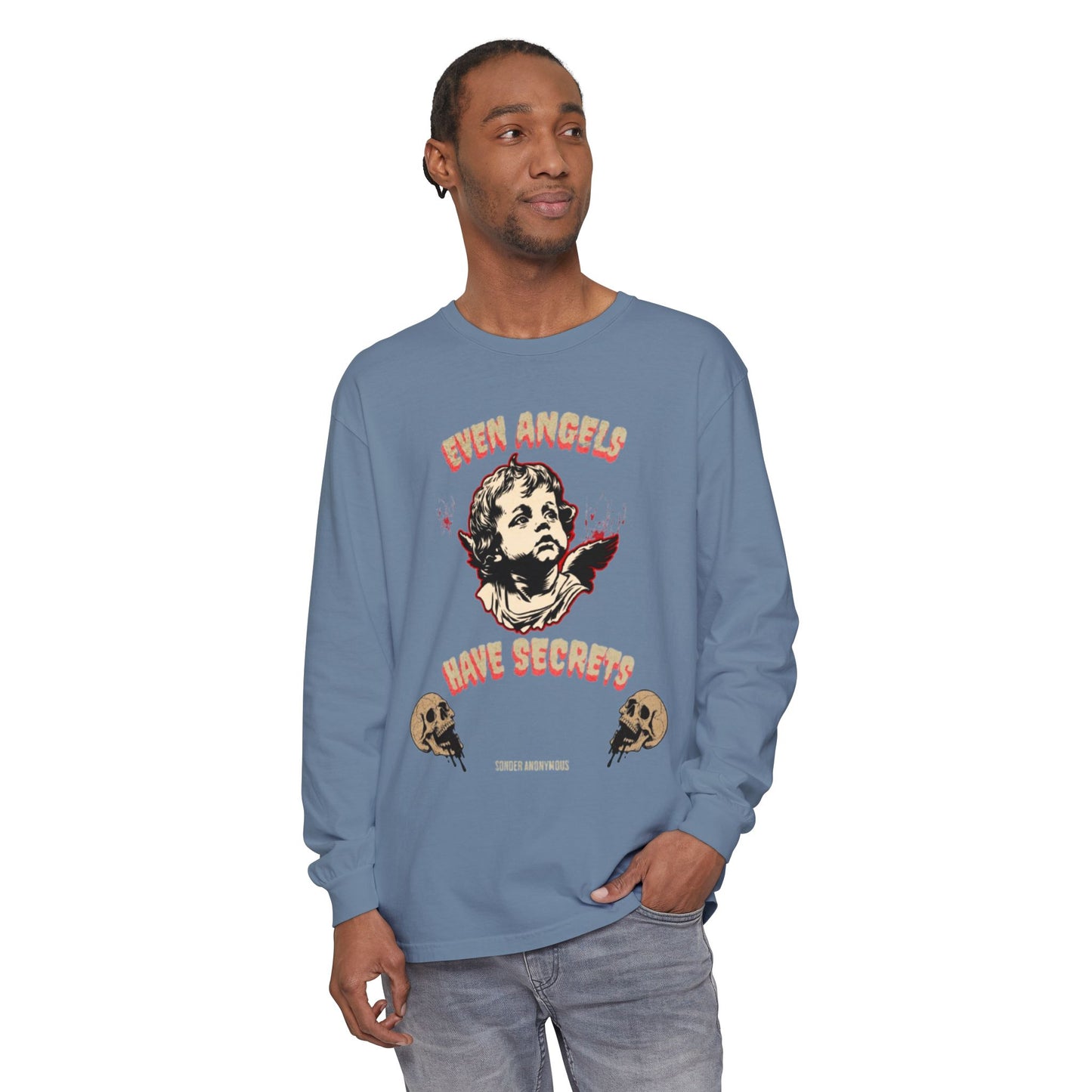 Edgy Angel Long Sleeve T-Shirt, Streetwear Fashion, Casual Wear, Unique Graphic Tee, Unisex Apparel, Gift for Him/Her