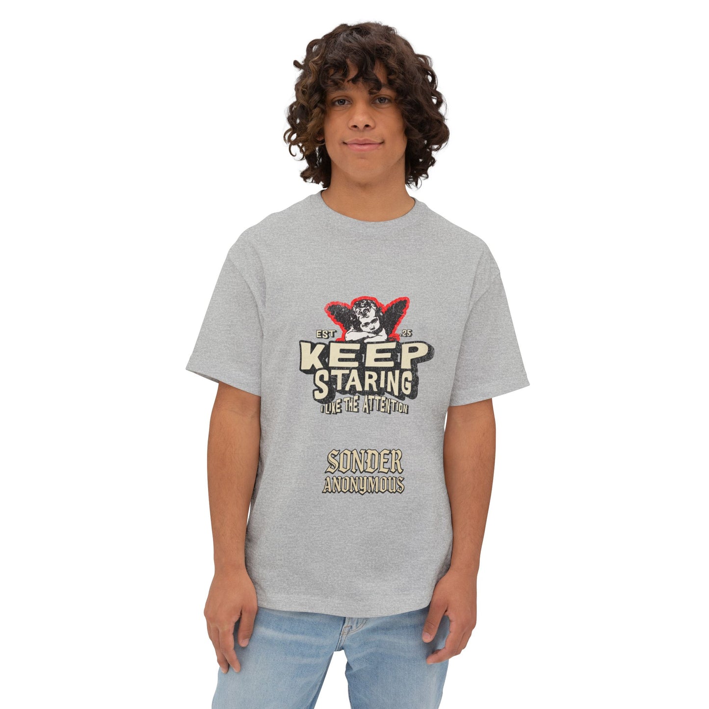Unisex Oversized Boxy Tee - Keep Staring Graphic Shirt, Casual Daily Wear, Gift for Friends, Trendy Fashion, Street Style