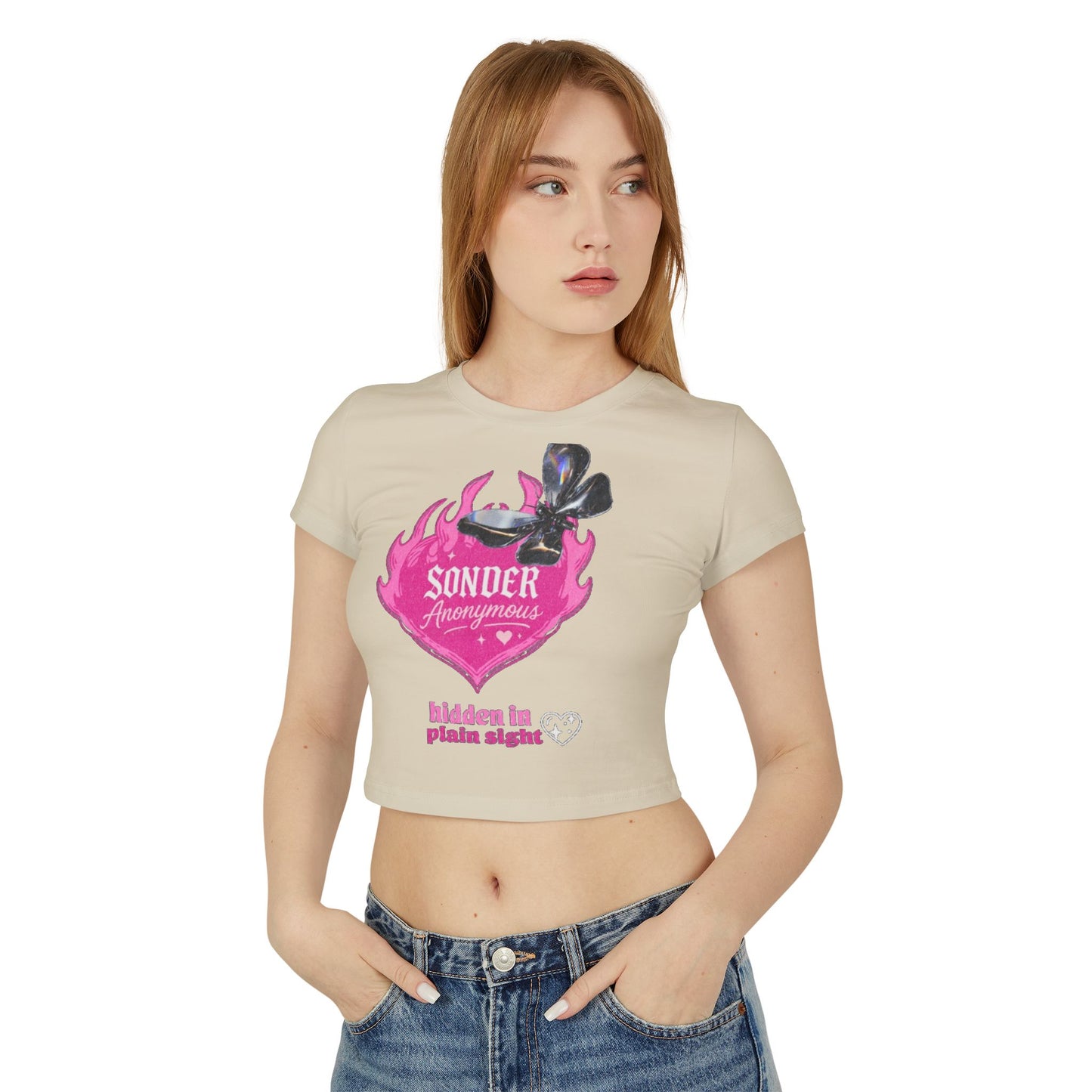 Sonder Anonymous Women's Baby Tee | Cute Graphic Crop Top for Casual Outfits, Perfect for Night Out, Summer Parties, Gift Ideas