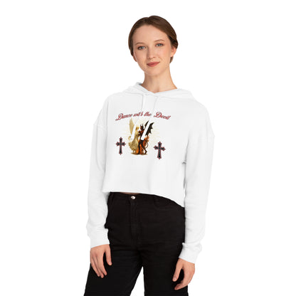 Cropped Hooded Sweatshirt, "Dance with the Devil" Graphic, Edgy Style for Everyday Wear, Perfect for Festivals, Concerts, and Casual Outings