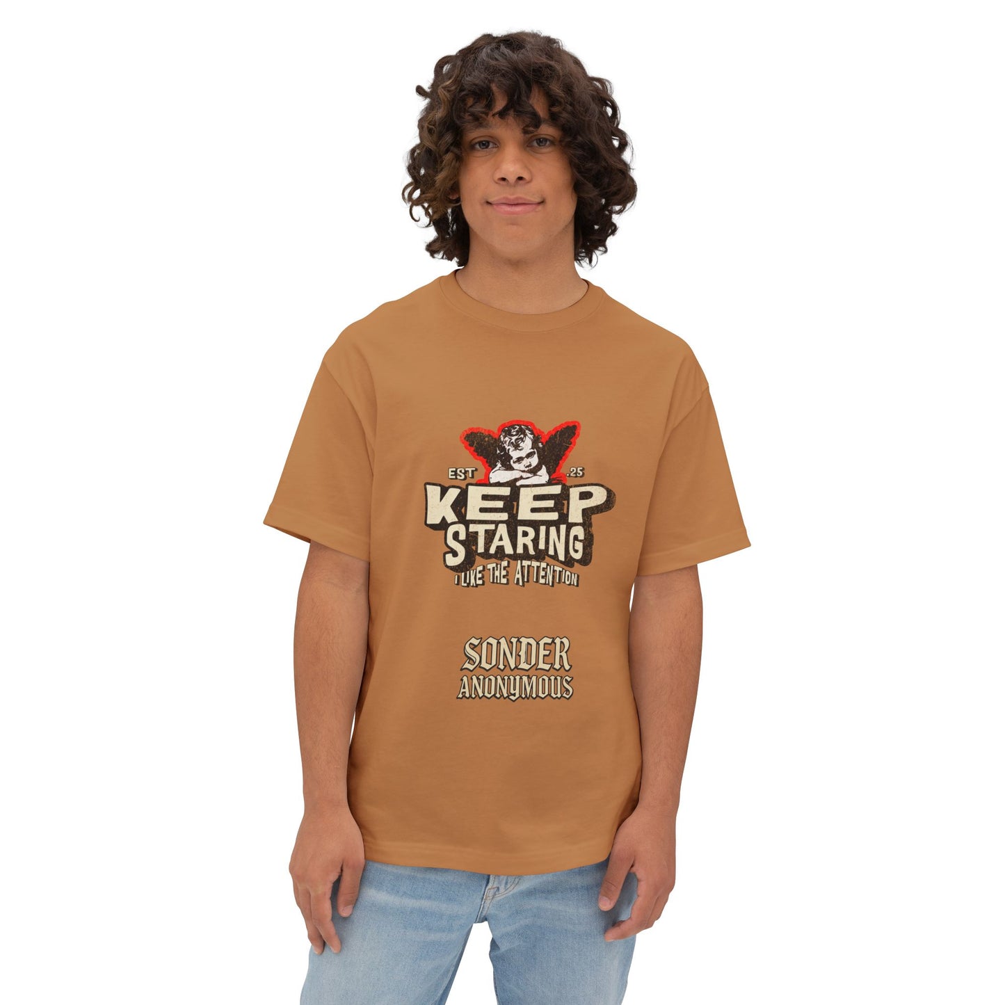 Unisex Oversized Boxy Tee - Keep Staring Graphic Shirt, Casual Daily Wear, Gift for Friends, Trendy Fashion, Street Style