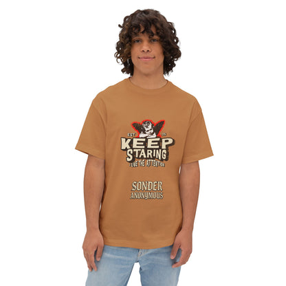Unisex Oversized Boxy Tee - Keep Staring Graphic Shirt, Casual Daily Wear, Gift for Friends, Trendy Fashion, Street Style