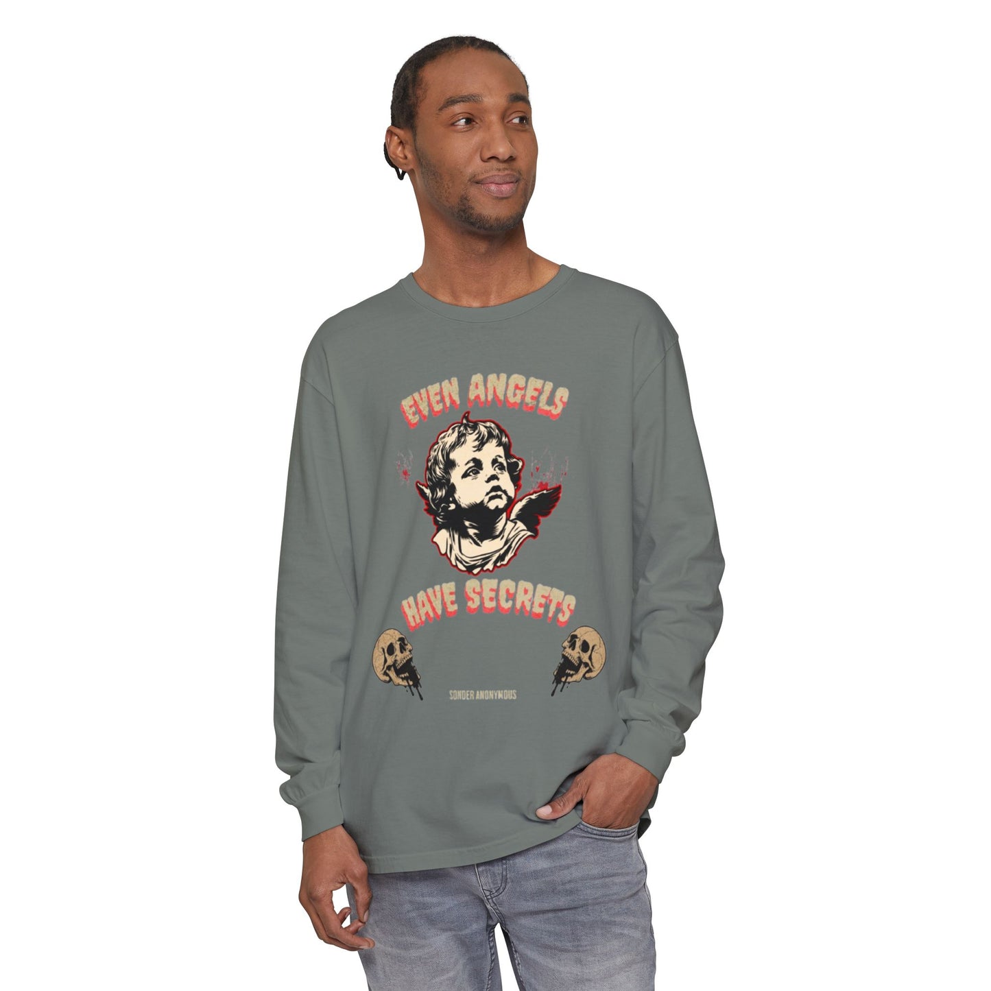 Edgy Angel Long Sleeve T-Shirt, Streetwear Fashion, Casual Wear, Unique Graphic Tee, Unisex Apparel, Gift for Him/Her