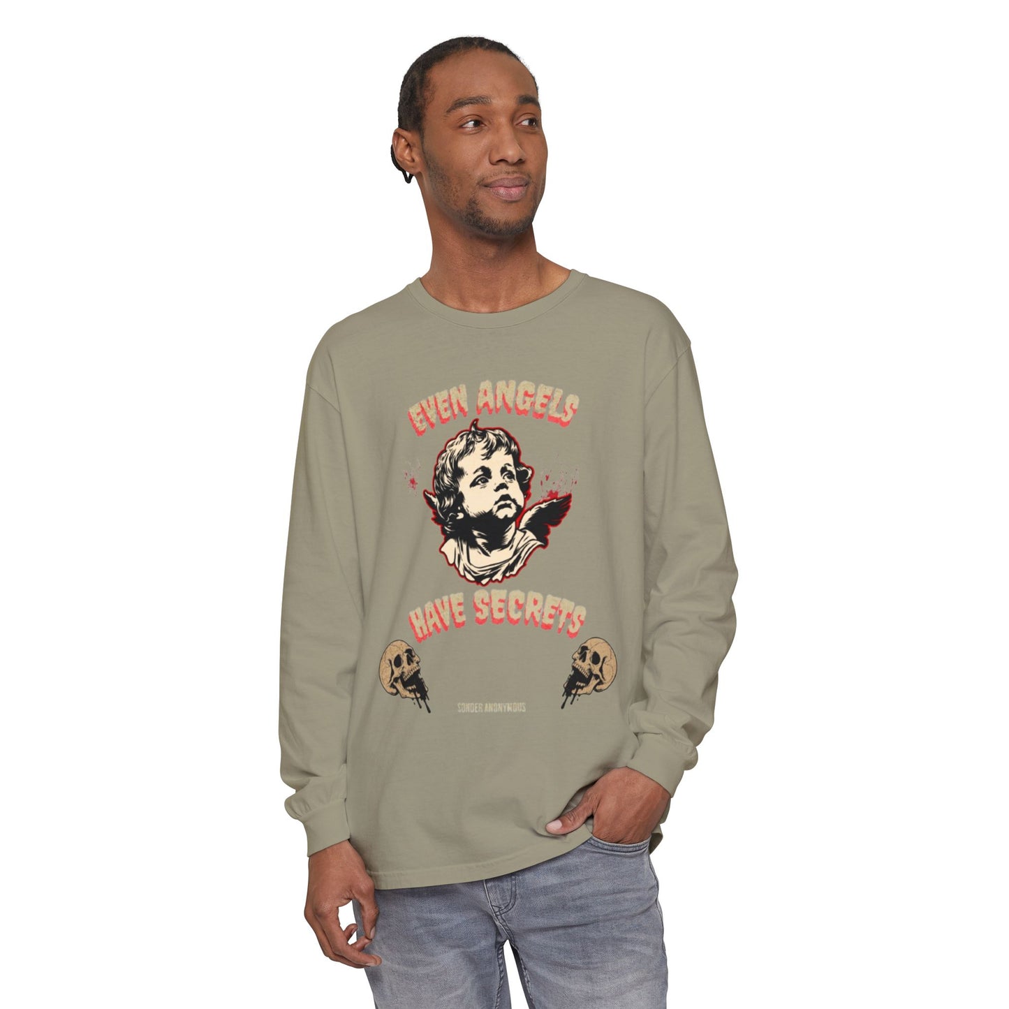 Edgy Angel Long Sleeve T-Shirt, Streetwear Fashion, Casual Wear, Unique Graphic Tee, Unisex Apparel, Gift for Him/Her