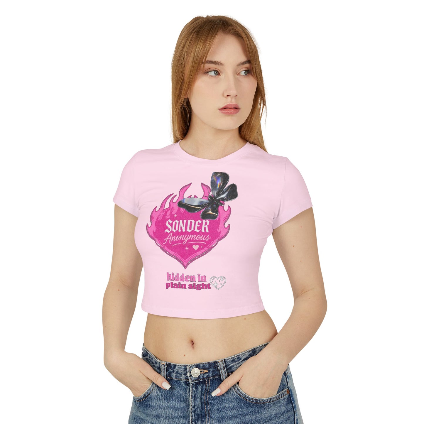 Sonder Anonymous Women's Baby Tee | Cute Graphic Crop Top for Casual Outfits, Perfect for Night Out, Summer Parties, Gift Ideas
