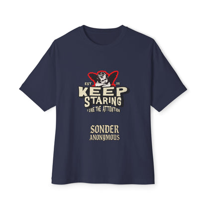 Unisex Oversized Boxy Tee - Keep Staring Graphic Shirt, Casual Daily Wear, Gift for Friends, Trendy Fashion, Street Style
