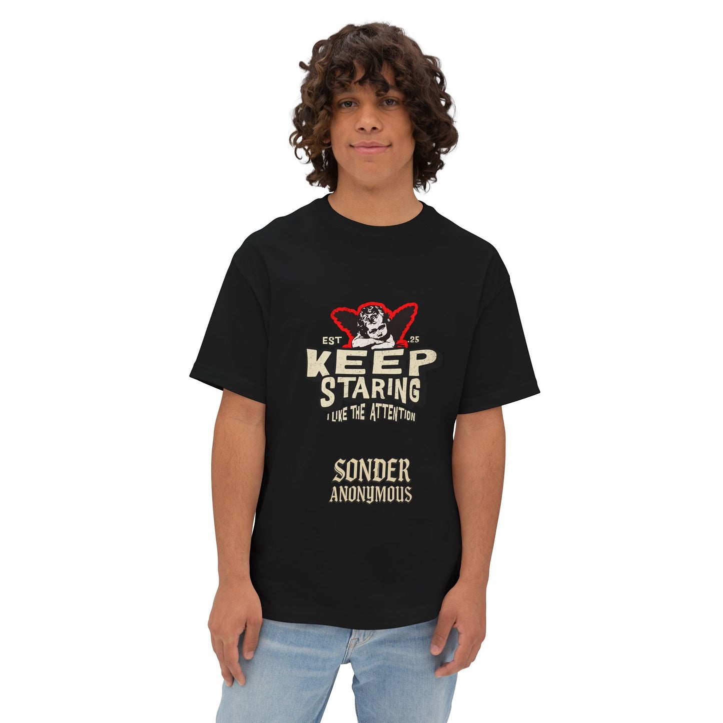 Unisex Oversized Boxy Tee - Keep Staring Graphic Shirt, Casual Daily Wear, Gift for Friends, Trendy Fashion, Street Style