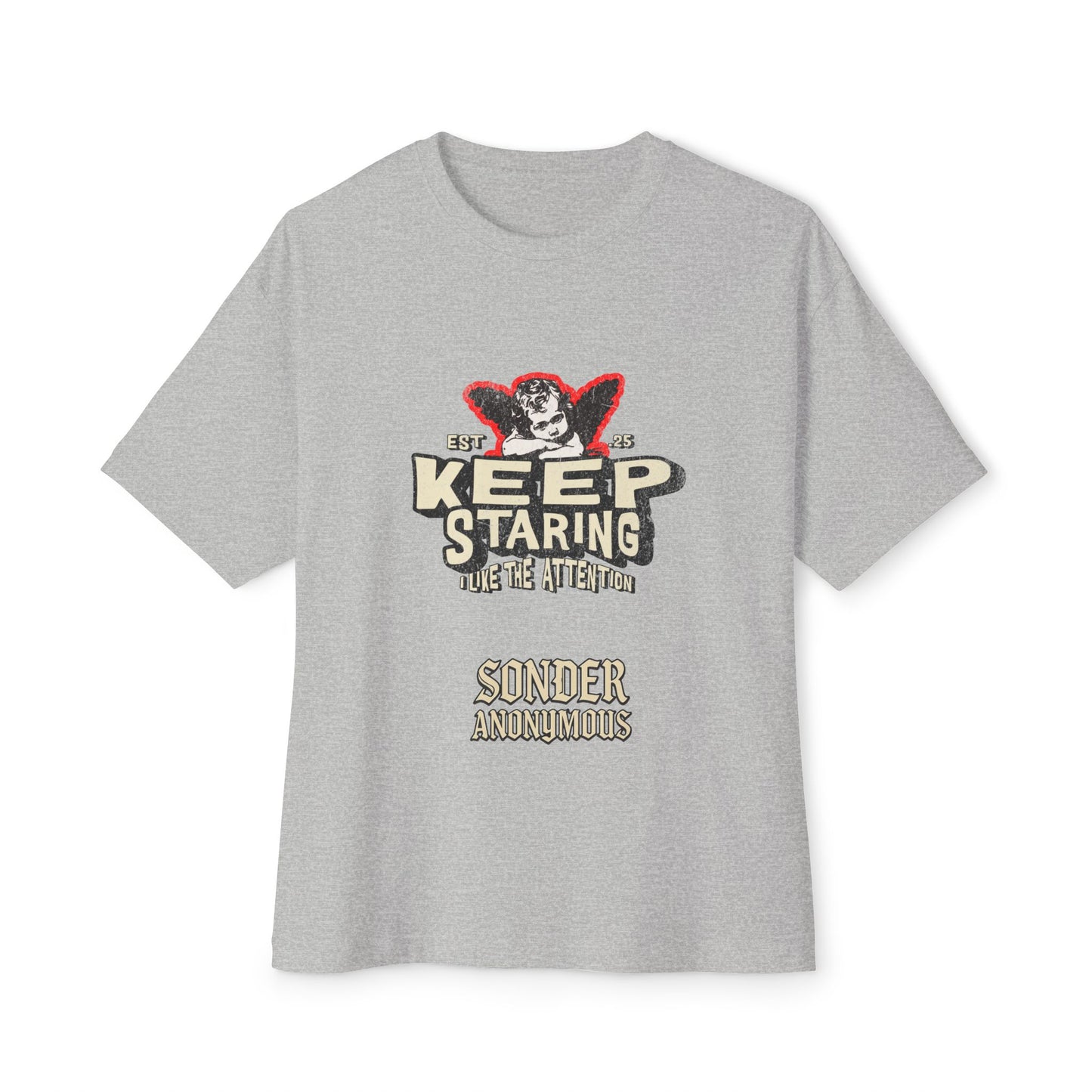 Unisex Oversized Boxy Tee - Keep Staring Graphic Shirt, Casual Daily Wear, Gift for Friends, Trendy Fashion, Street Style