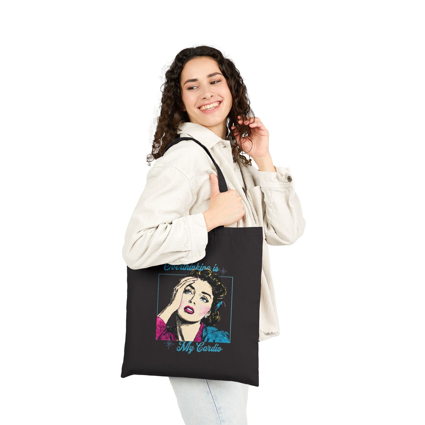 Retro Quote Cotton Tote Bag - Overthinking is My Cardio, Shopper Tote, Gift for Her, Eco-Friendly Bag, Everyday Use Bag