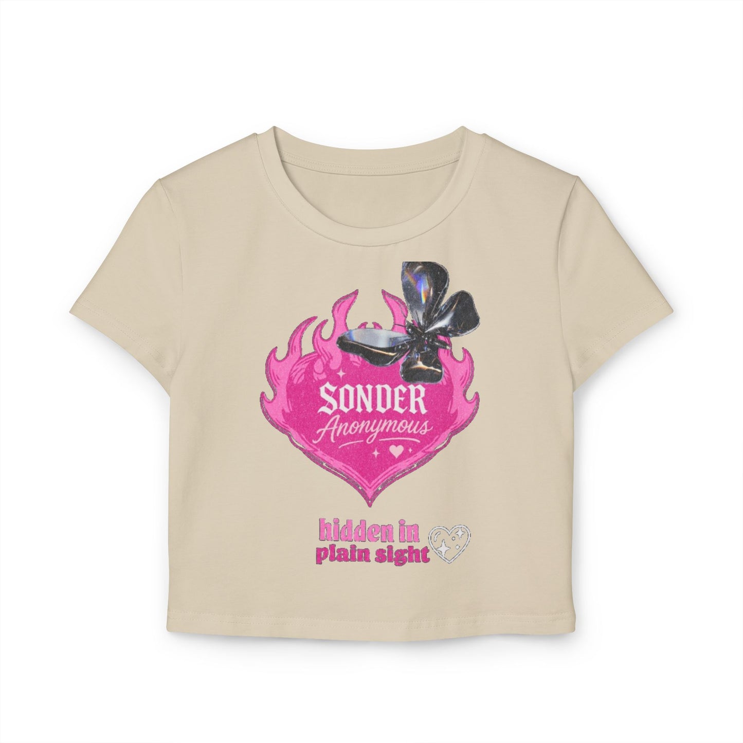 Sonder Anonymous Women's Baby Tee | Cute Graphic Crop Top for Casual Outfits, Perfect for Night Out, Summer Parties, Gift Ideas
