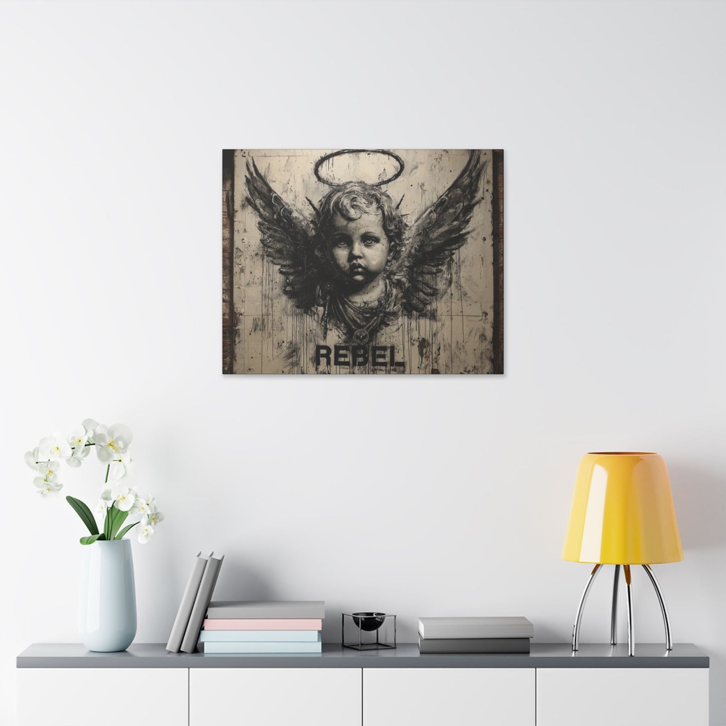 Artistic Stretched Canvas Print, Rebel Angel Wall Art, Contemporary Home Decor, Unique Gift, Modern Art for Living Room