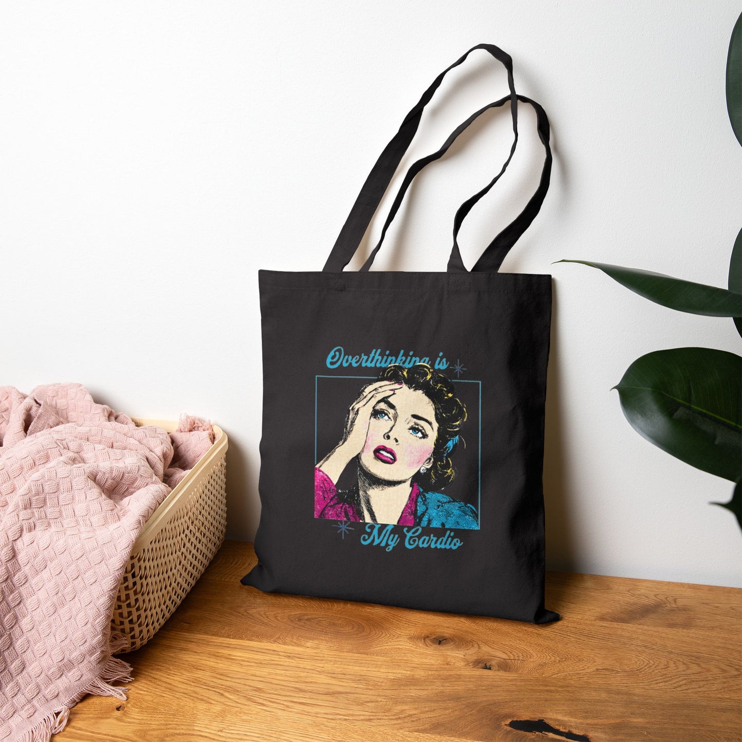 Retro Quote Cotton Tote Bag - Overthinking is My Cardio, Shopper Tote, Gift for Her, Eco-Friendly Bag, Everyday Use Bag