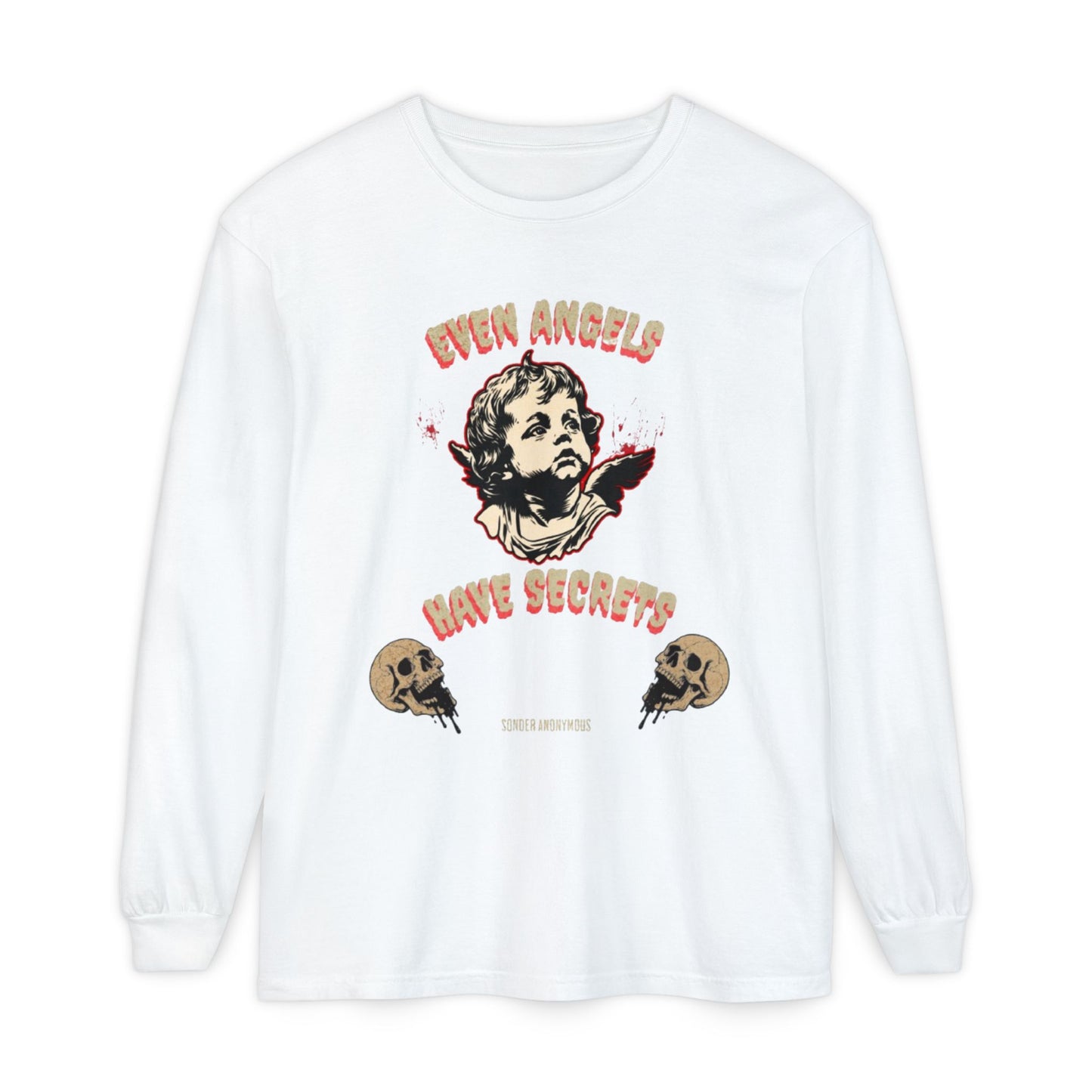 Edgy Angel Long Sleeve T-Shirt, Streetwear Fashion, Casual Wear, Unique Graphic Tee, Unisex Apparel, Gift for Him/Her