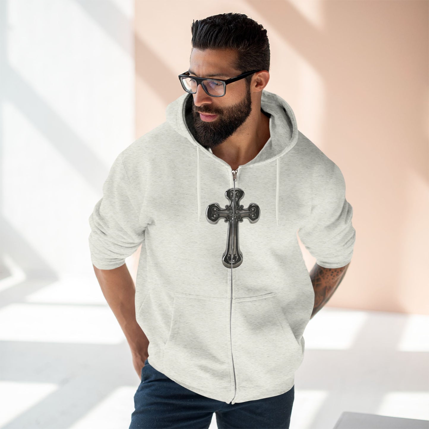 Gothic Cross Zip Hoodie for Spiritual Souls, Unisex Hoodie, Faith-Based Apparel, Cozy Fashion, Gift for Her/Him