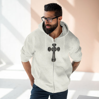 Gothic Cross Zip Hoodie for Spiritual Souls, Unisex Hoodie, Faith-Based Apparel, Cozy Fashion, Gift for Her/Him