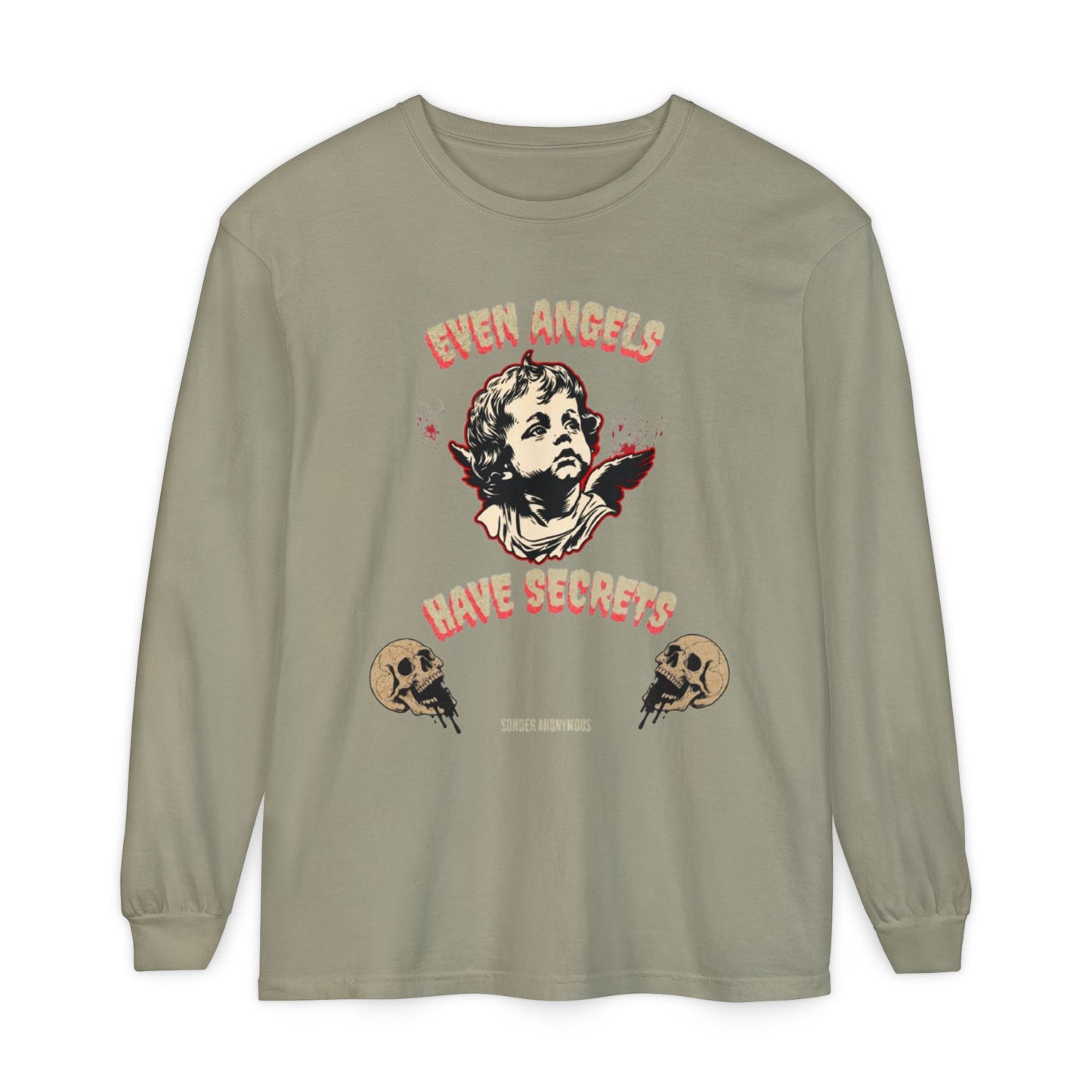 Edgy Angel Long Sleeve T-Shirt, Streetwear Fashion, Casual Wear, Unique Graphic Tee, Unisex Apparel, Gift for Him/Her
