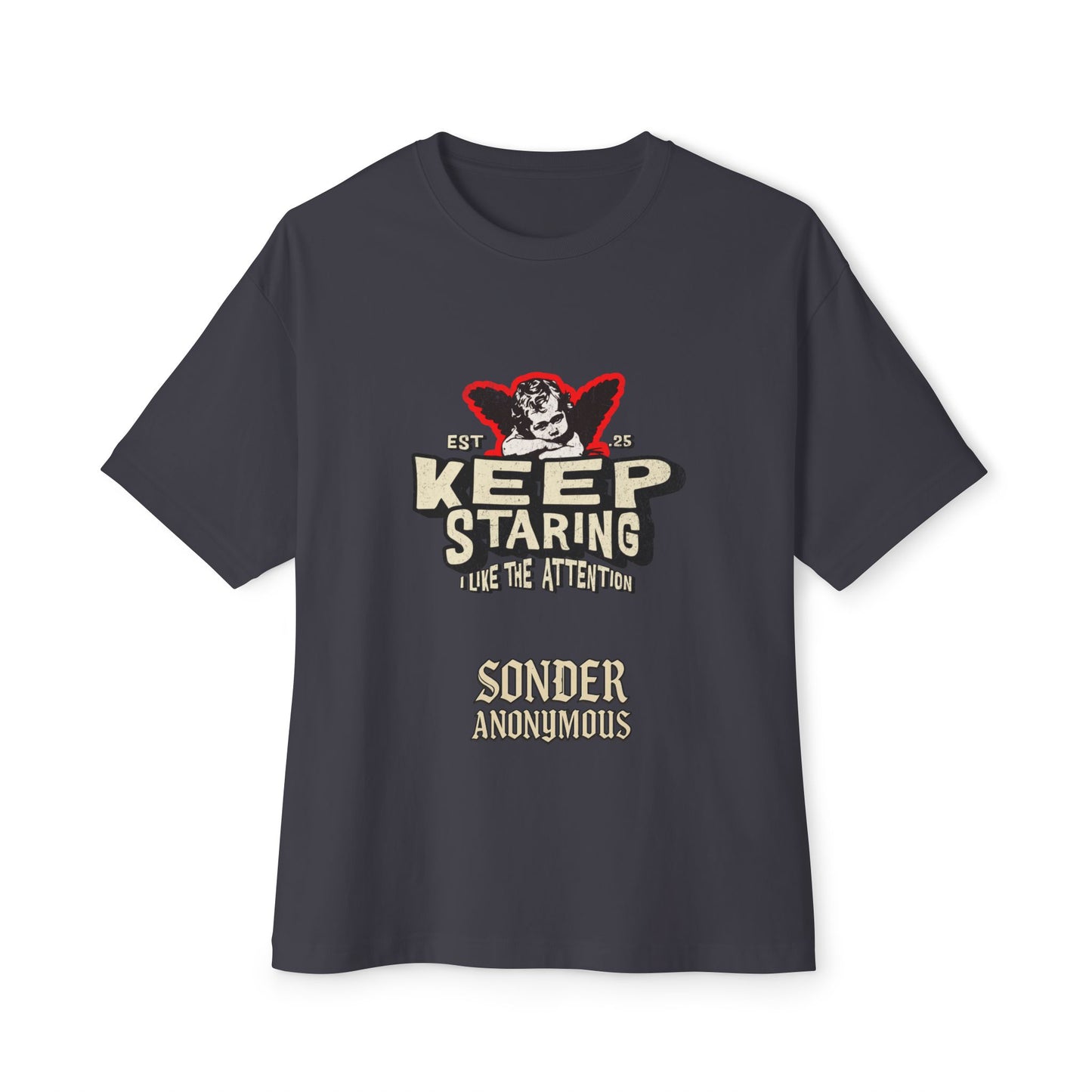 Unisex Oversized Boxy Tee - Keep Staring Graphic Shirt, Casual Daily Wear, Gift for Friends, Trendy Fashion, Street Style