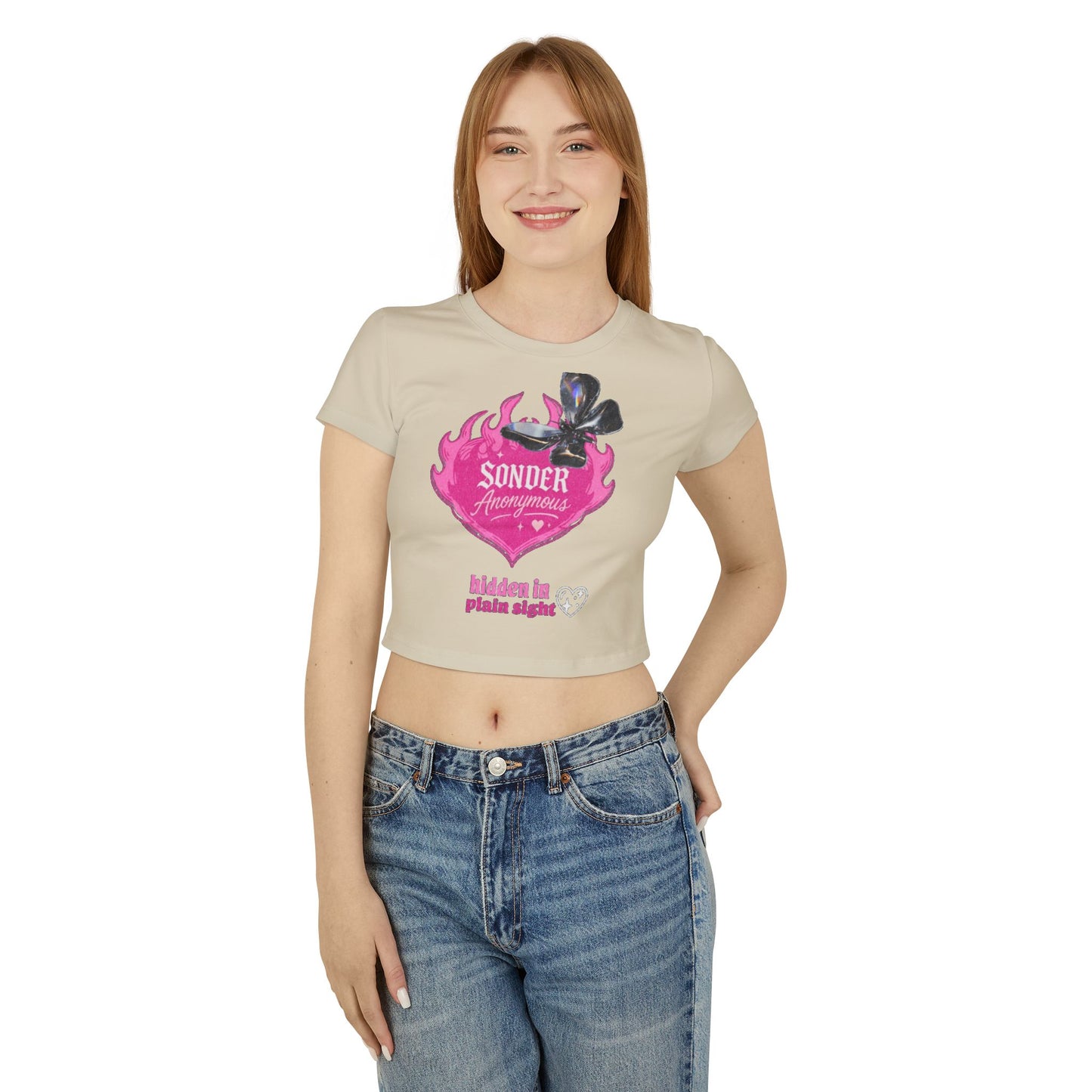 Sonder Anonymous Women's Baby Tee | Cute Graphic Crop Top for Casual Outfits, Perfect for Night Out, Summer Parties, Gift Ideas