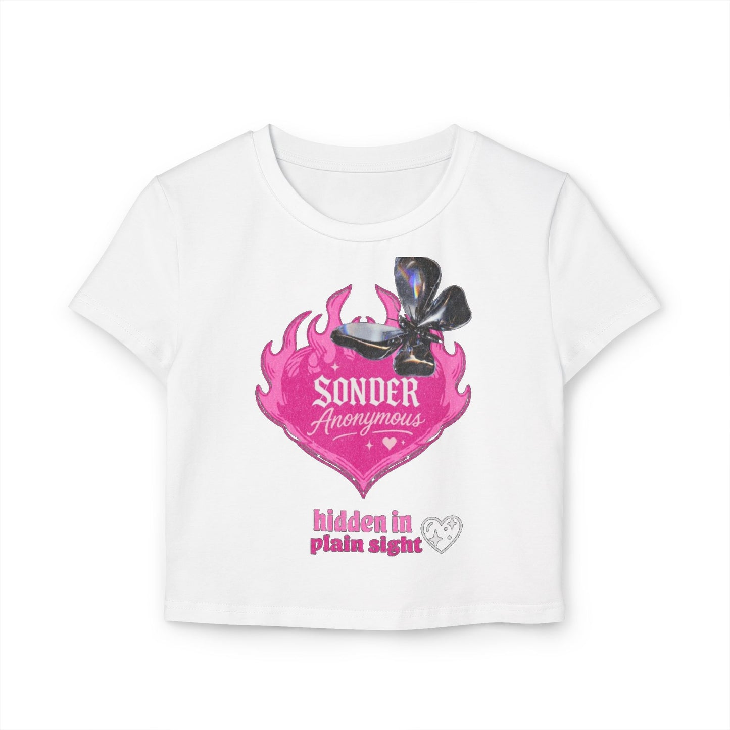 Sonder Anonymous Women's Baby Tee | Cute Graphic Crop Top for Casual Outfits, Perfect for Night Out, Summer Parties, Gift Ideas