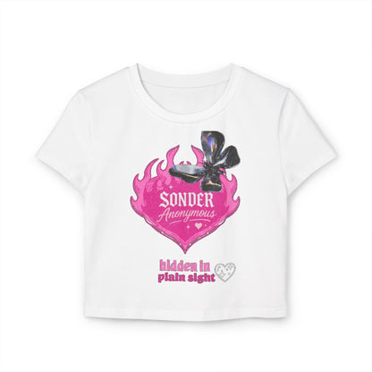 Sonder Anonymous Women's Baby Tee | Cute Graphic Crop Top for Casual Outfits, Perfect for Night Out, Summer Parties, Gift Ideas