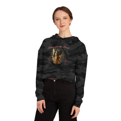 Cropped Hooded Sweatshirt, "Dance with the Devil" Graphic, Edgy Style for Everyday Wear, Perfect for Festivals, Concerts, and Casual Outings