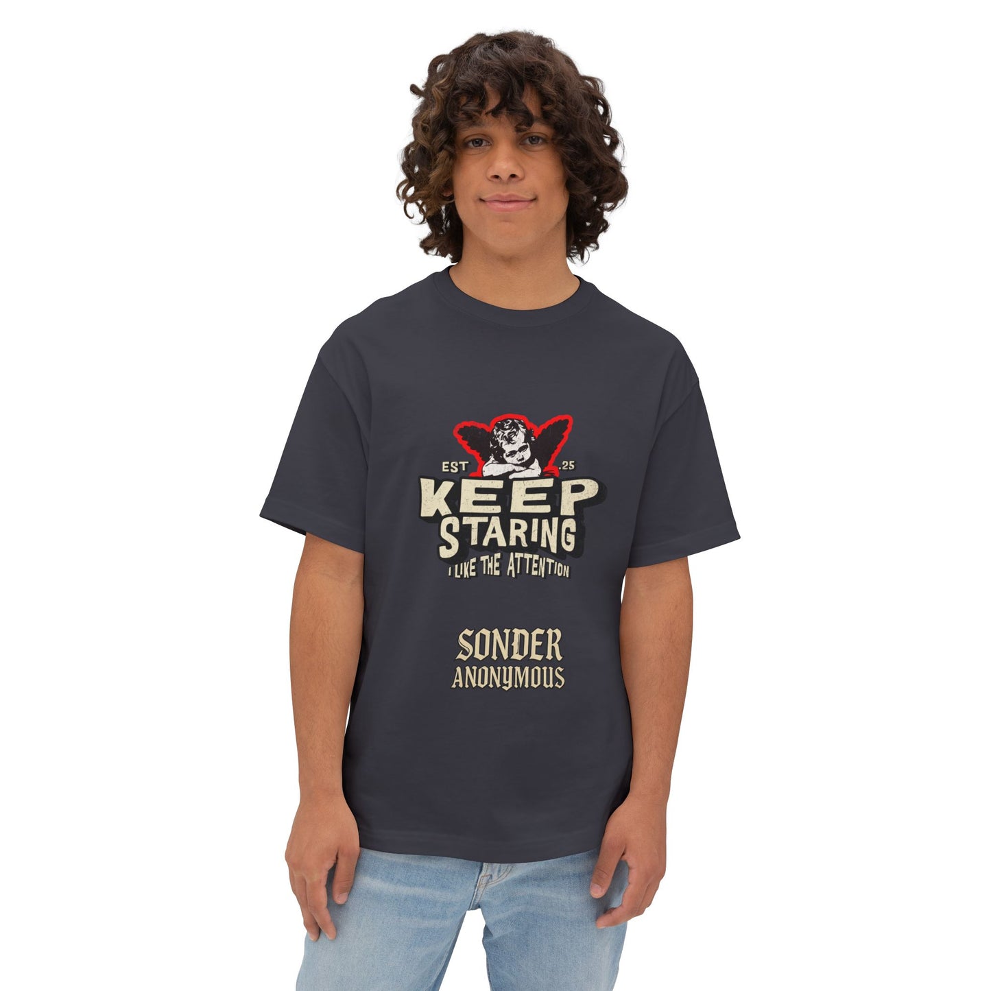 Unisex Oversized Boxy Tee - Keep Staring Graphic Shirt, Casual Daily Wear, Gift for Friends, Trendy Fashion, Street Style