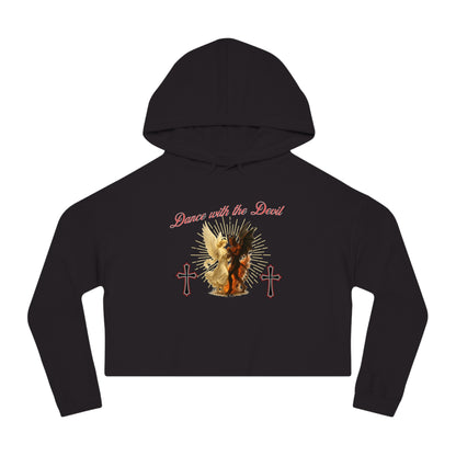 Cropped Hooded Sweatshirt, "Dance with the Devil" Graphic, Edgy Style for Everyday Wear, Perfect for Festivals, Concerts, and Casual Outings