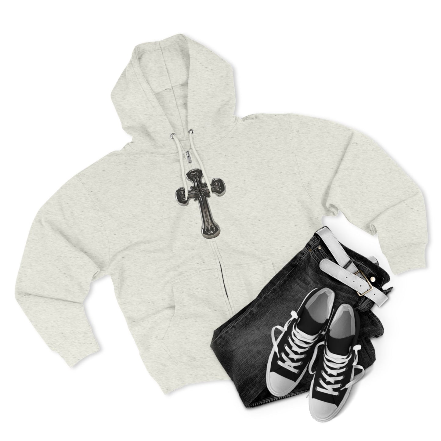 Gothic Cross Zip Hoodie for Spiritual Souls, Unisex Hoodie, Faith-Based Apparel, Cozy Fashion, Gift for Her/Him