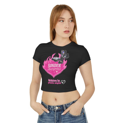 Sonder Anonymous Women's Baby Tee | Cute Graphic Crop Top for Casual Outfits, Perfect for Night Out, Summer Parties, Gift Ideas