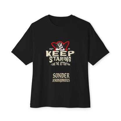 Unisex Oversized Boxy Tee - Keep Staring Graphic Shirt, Casual Daily Wear, Gift for Friends, Trendy Fashion, Street Style