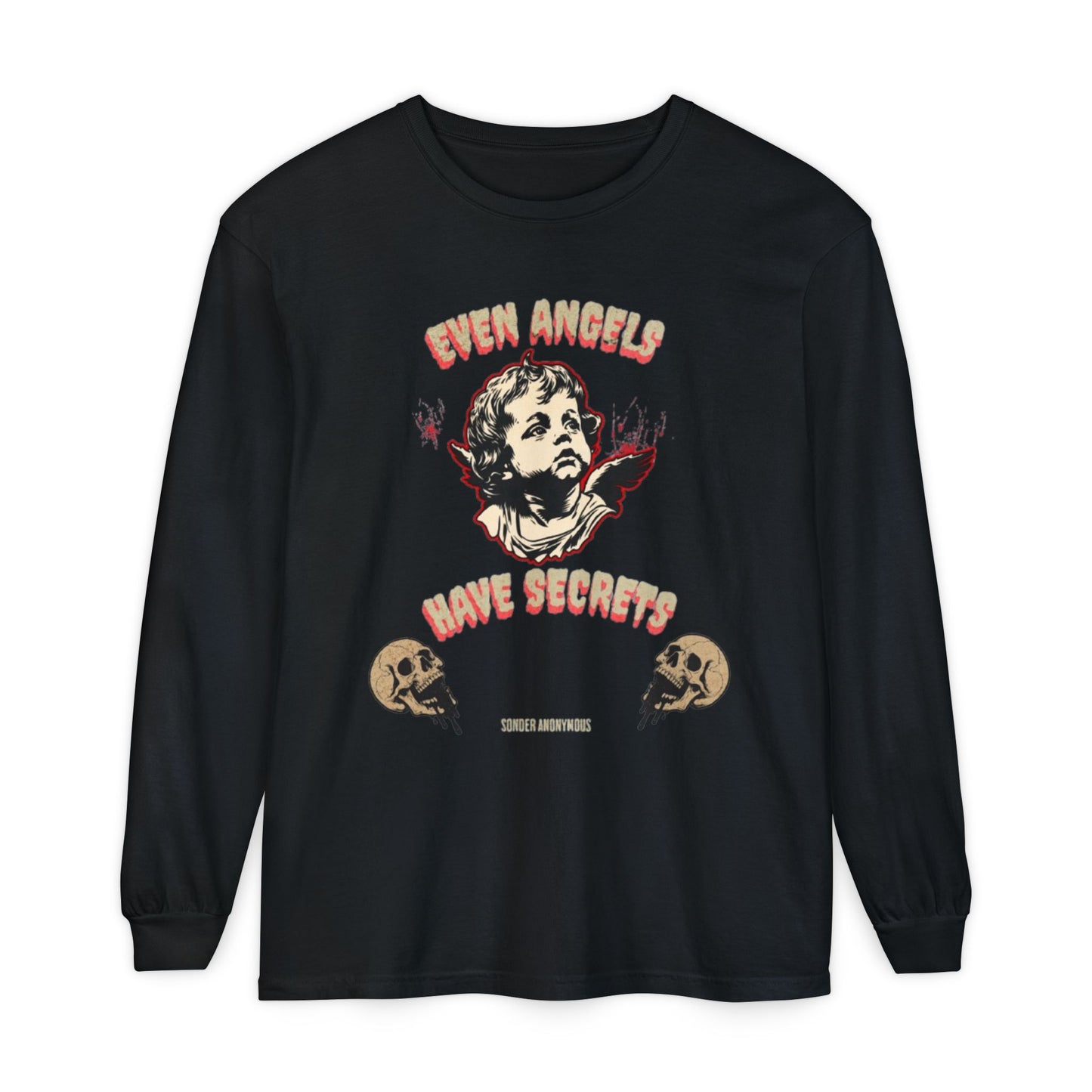 Edgy Angel Long Sleeve T-Shirt, Streetwear Fashion, Casual Wear, Unique Graphic Tee, Unisex Apparel, Gift for Him/Her