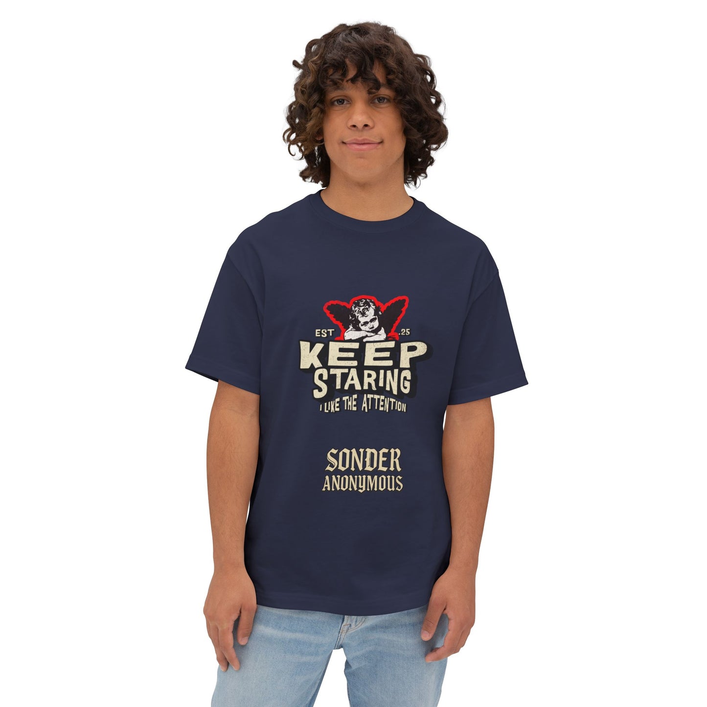 Unisex Oversized Boxy Tee - Keep Staring Graphic Shirt, Casual Daily Wear, Gift for Friends, Trendy Fashion, Street Style