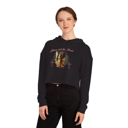 Cropped Hooded Sweatshirt, "Dance with the Devil" Graphic, Edgy Style for Everyday Wear, Perfect for Festivals, Concerts, and Casual Outings